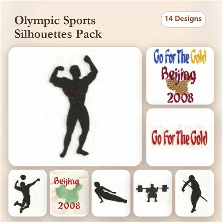 Olympic Sports Silhouettes Embroidery Designs Bundle – Weightlifter, Runner, Diver, Swimmer & More (14 Designs)