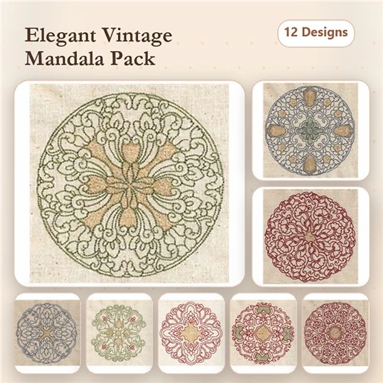 Elegant Mandala Embroidery Designs Bundle – Floral Center, Intricate Circle, Ornate Geometric & More (12 Designs)