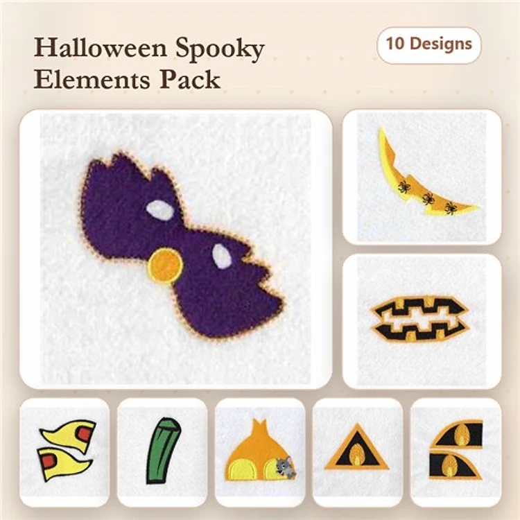 Applique Halloween Embroidery Bundle – Bat Mask, Witch Hat, Pumpkin Face & More (10 Designs)