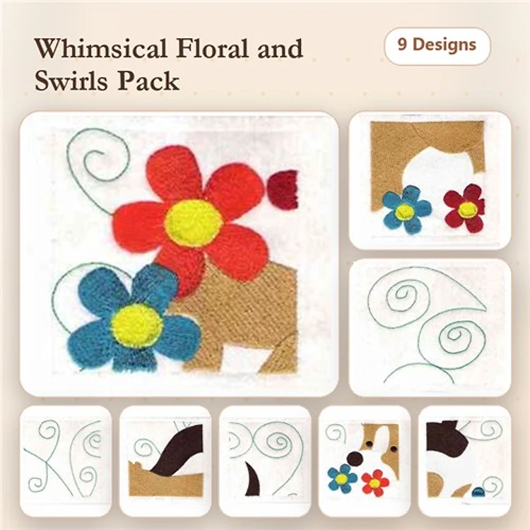 Dog & Flower Embroidery Bundle – Cute Designs (9 Designs)