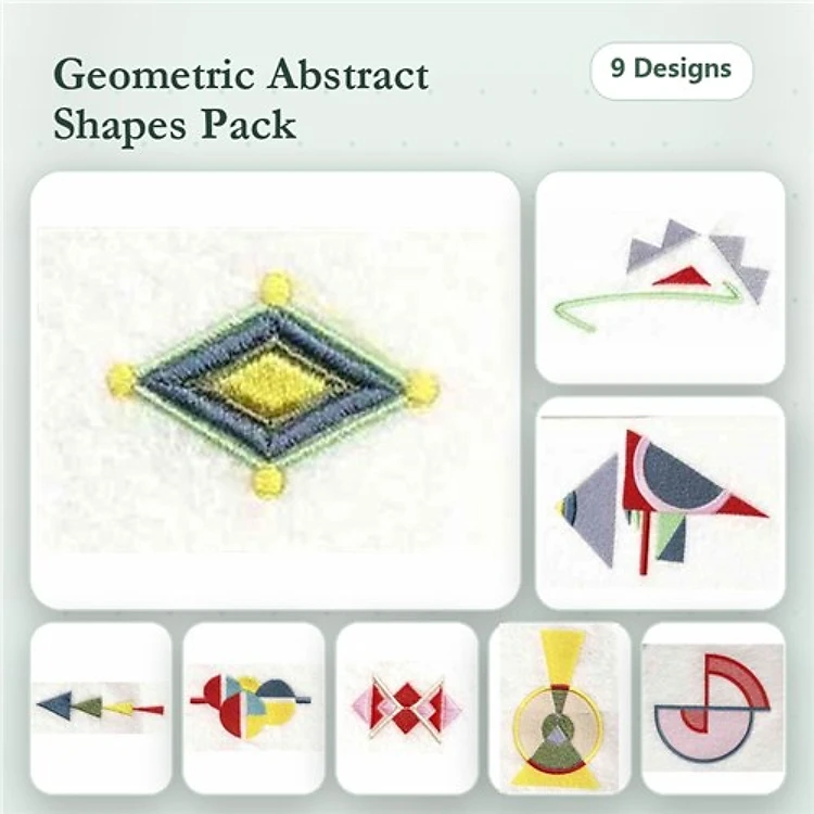 Geometric Abstract Shapes Embroidery Designs Bundle – Diamond Shape, Abstract Triangle, Curved Line & More (9 Designs)