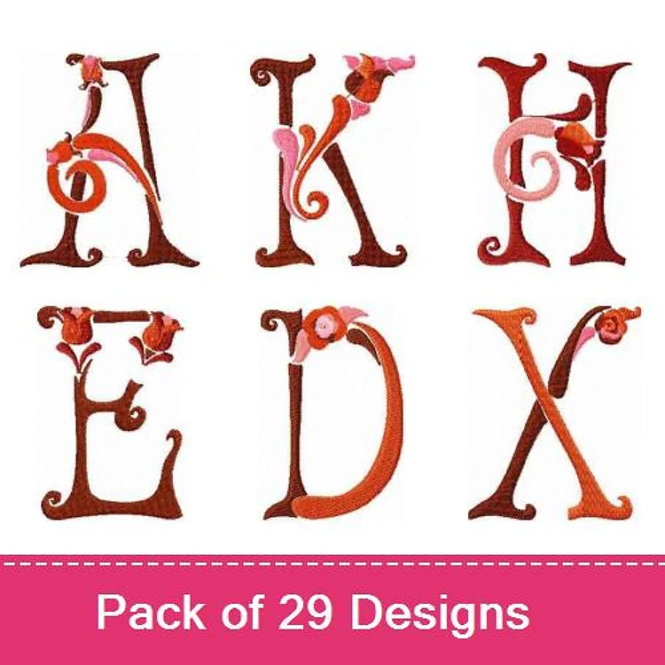 Floral Alphabet Letters Embroidery Designs Bundle – Floral Letter A, K, H & More (29 Designs)