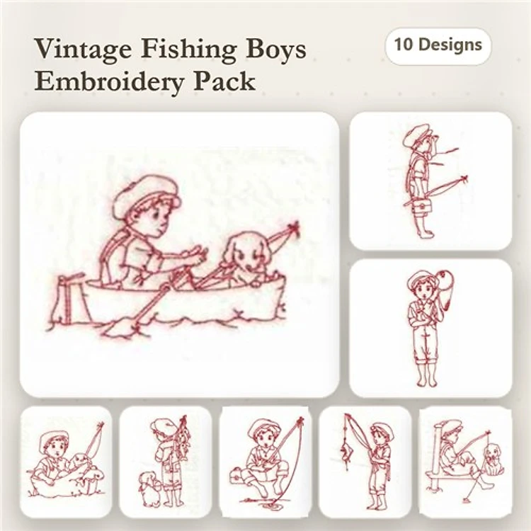 Child Fishing Embroidery Bundle – Outdoor Fun (10 Designs)