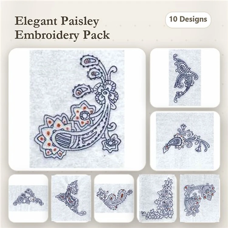 Redwork Elegant Paisley Embroidery Designs Bundle – Paisley Flower, Elegant Paisley Swirl, Curly Paisley Accent & More (10 Designs)