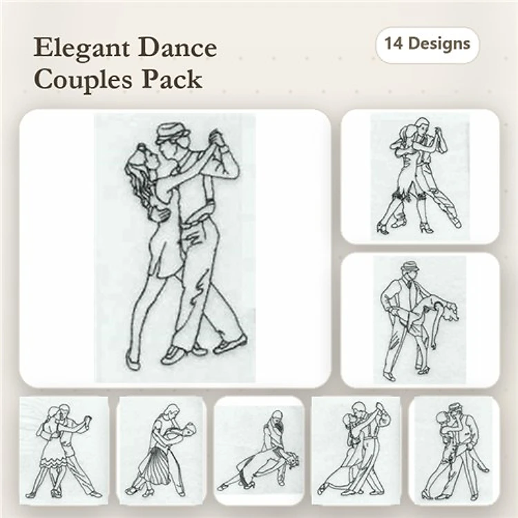 Redwork Dancing Couple Embroidery Designs Bundle – Elegant Poses, Graceful Motion & More (14 Designs)