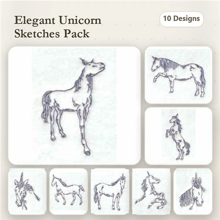 Redwork Elegant Unicorn Sketches Embroidery Bundle – Unicorn Standing, Unicorn Profile, Unicorn Rearing & More (10 Designs)