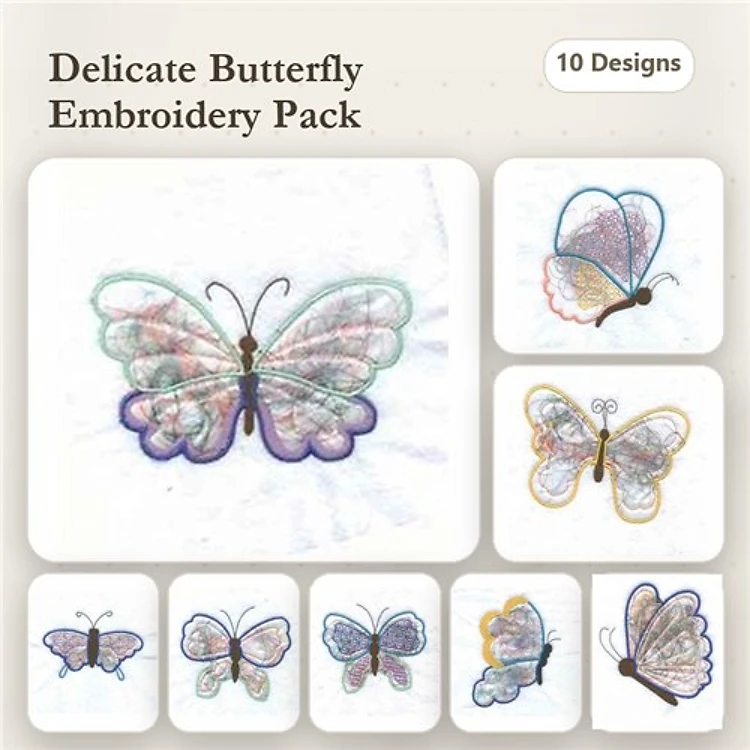 Applique Delicate Butterfly Embroidery Bundle – Delicate Butterfly Variant 1, Variant 2, Variant 3 & More (10 Designs)