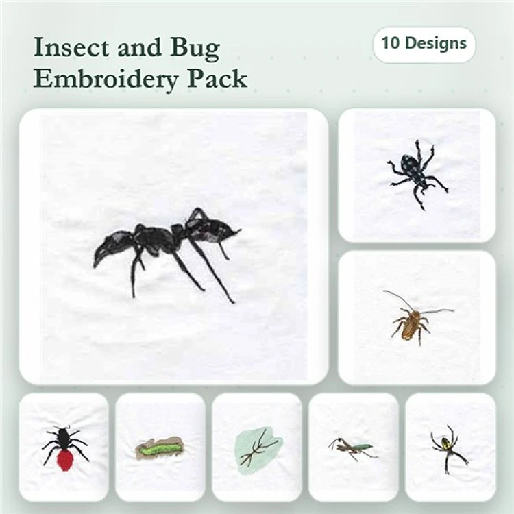 Insects and Bugs Embroidery Bundle – Black Ant, Spider, Bee & More (10 Designs)