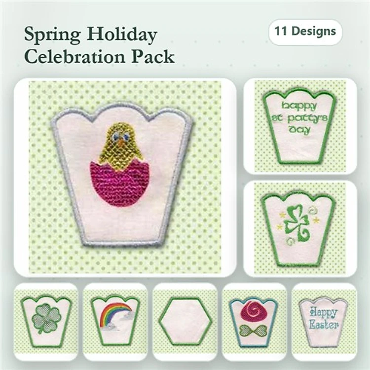 ITH Spring Holiday Celebration Embroidery Designs Bundle – Happy Easter, Four Leaf Clover, Rainbow & More (11 Designs)