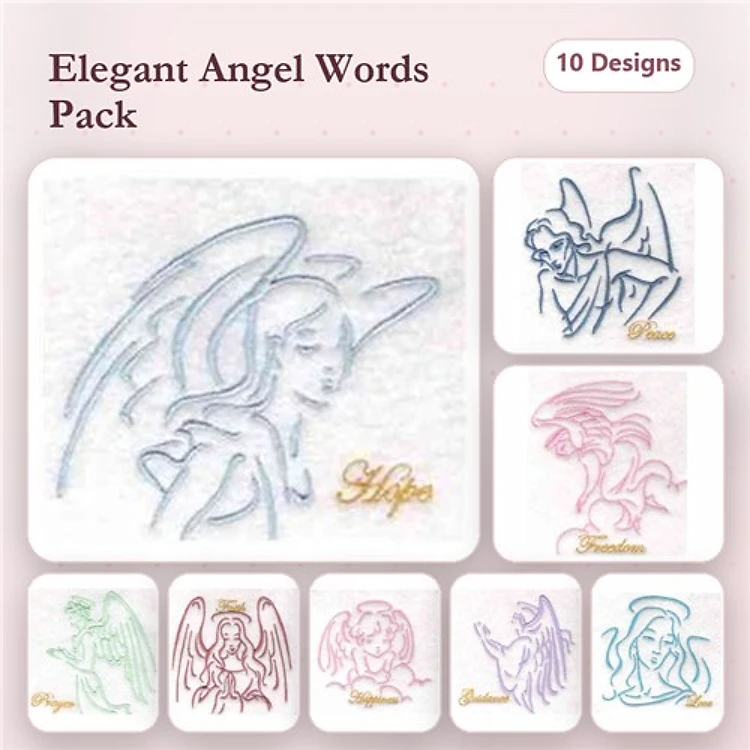 Redwork Angel Embroidery Designs Bundle – Angel with Helps, Angel with Faith, Angel with Love & More (10 Designs)