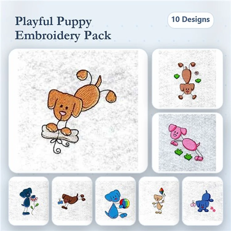 Playful Puppy & Charming Pig Embroidery Bundle – Fun Designs (10 Designs)