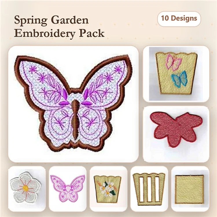 Spring Garden Butterflies Embroidery Designs Bundle – Butterfly with Flowers, Small Butterfly, & More (10 Designs)