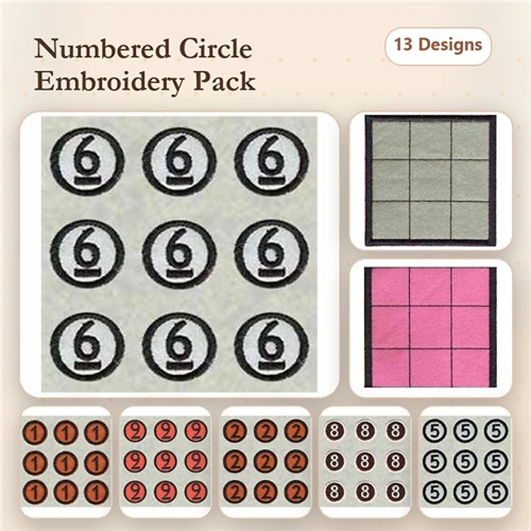 Numbered Circles Embroidery Designs Bundle – Number 1 Circle, Number 2 Circle, Number 3 Circle & More (13 Designs)