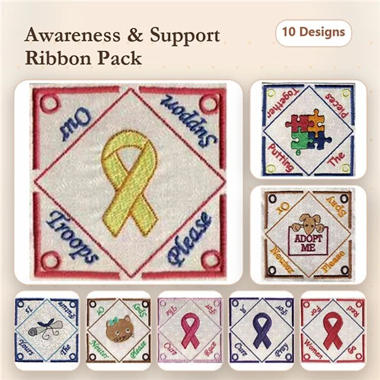 Awareness Ribbon & Teapot Embroidery Bundle – Supportive Themes (10 Designs)