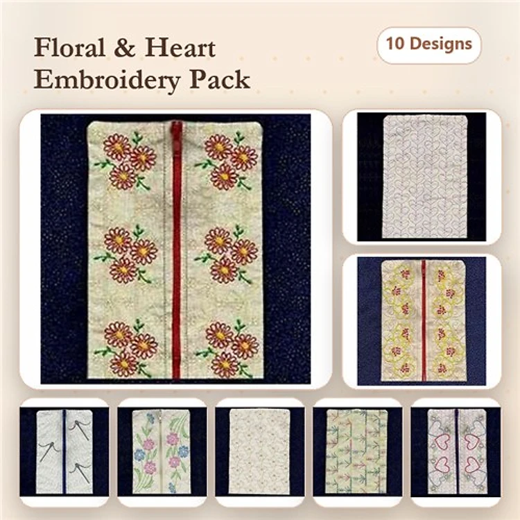 ITH Floral & Heart Zipper Pouch Embroidery Bundle – Floral Zipper Pouch, Heart Zipper Pouch, & More (10 Designs)