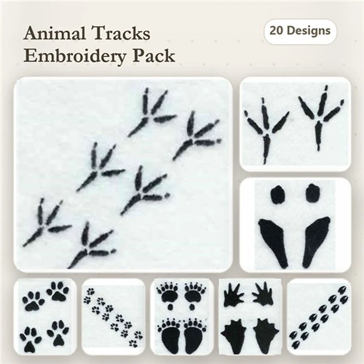 Animal Footprint Embroidery Bundle – Paw Prints & Tracks (20 Designs)