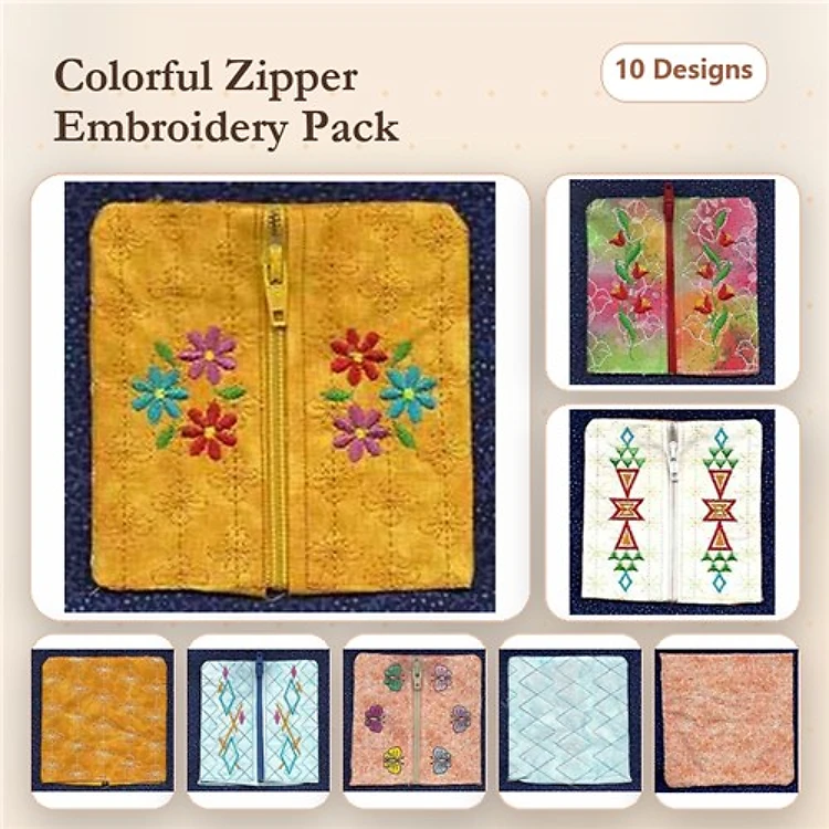 ITH Colorful Zipper Embroidery Designs Bundle – Floral, Geometric, Abstract & More (10 Designs)