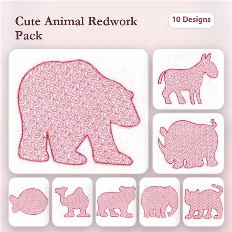 Animal Embroidery Bundle – Bear, Donkey, Camel & More (10 Designs)
