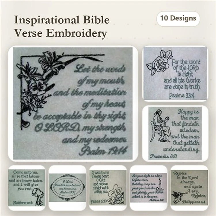 Bible Verse & Floral Embroidery Designs Bundle – Let the words of my mouth, Trust in the Lord & More (10 Designs)