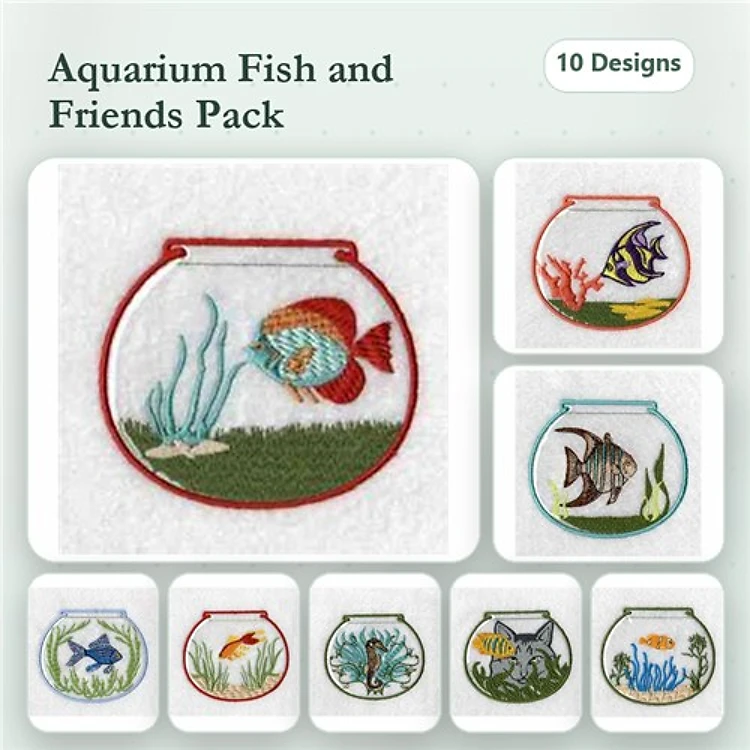 Aquarium Fish and Aquatic Life Embroidery Designs Bundle – Colorful Fish, Goldfish, Betta Fish & More (10 Designs)