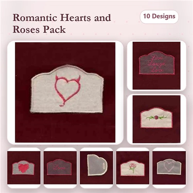 FSL Romantic Hearts & Roses Embroidery Bundle – Heart with Bow, Lace Rose, Floral Heart & More (10 Designs)