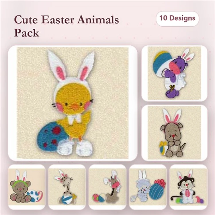 Easter Bunny & Friends Embroidery Bundle – Cute Animal Designs (10 Designs)