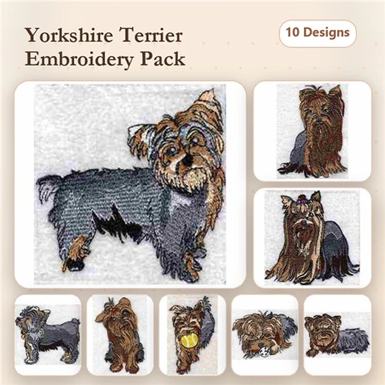 Yorkshire Terrier Embroidery Bundle – Adorable Dog Designs (10 Designs)