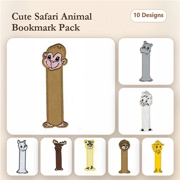 ITH Safari Animal Embroidery Bundle – Monkey, Lion, Tiger, Elephant, & More (10 Designs)