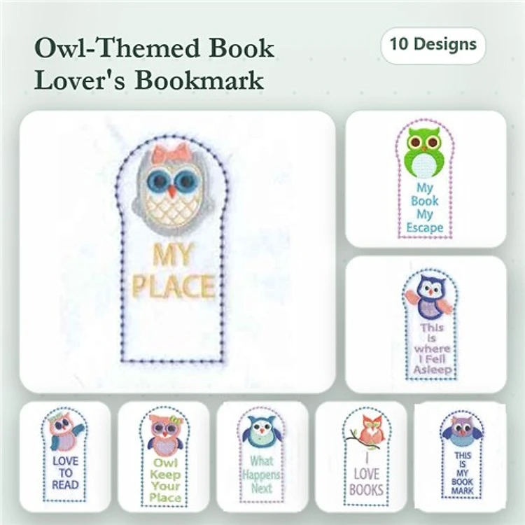 ITH Owl-Themed Bookmark Embroidery Designs Bundle – My Place, Owl Keep Your Place, Love to Read & More (10 Designs)