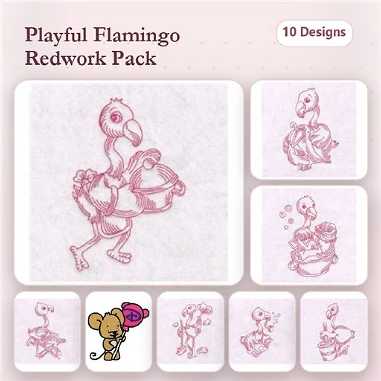 Working Flamingos Redwork