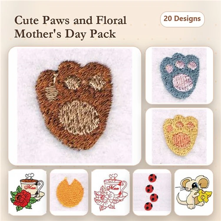 Heart & Paw Print Embroidery Bundle – Cute Animal Designs (20 Designs)