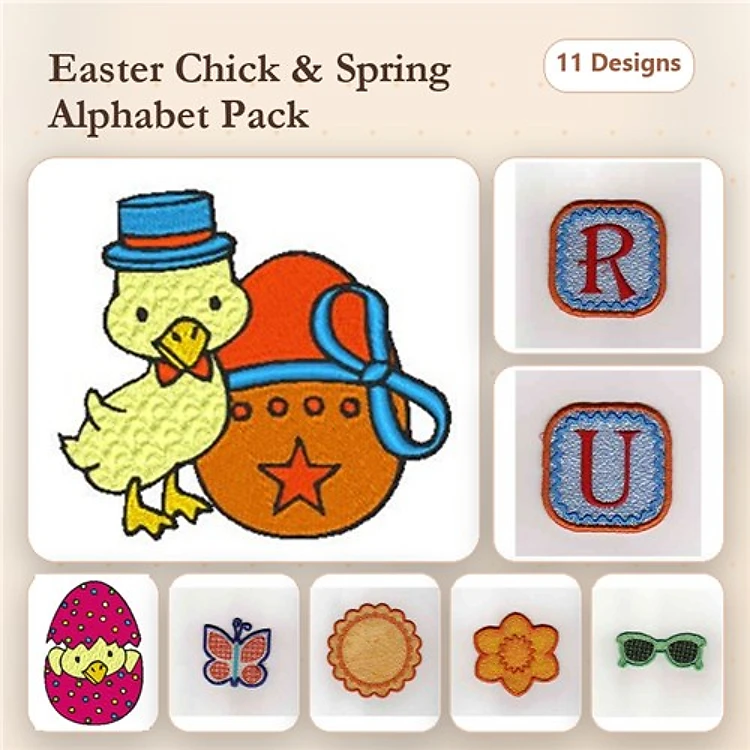 Easter & Spring Embroidery Designs Bundle – Easter Chick, Easter Egg with Stars, Butterfly & More (11 Designs)