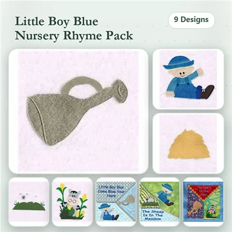 Applique Nursery Rhyme Embroidery Designs Bundle – Little Boy Blue, Watering Can, Sheep & More (9 Designs)