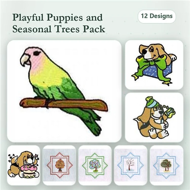 Dogs & Trees Embroidery Designs Bundle – Beagle with a Gift, Dog in a Sweater, Christmas Tree & More (12 Designs)
