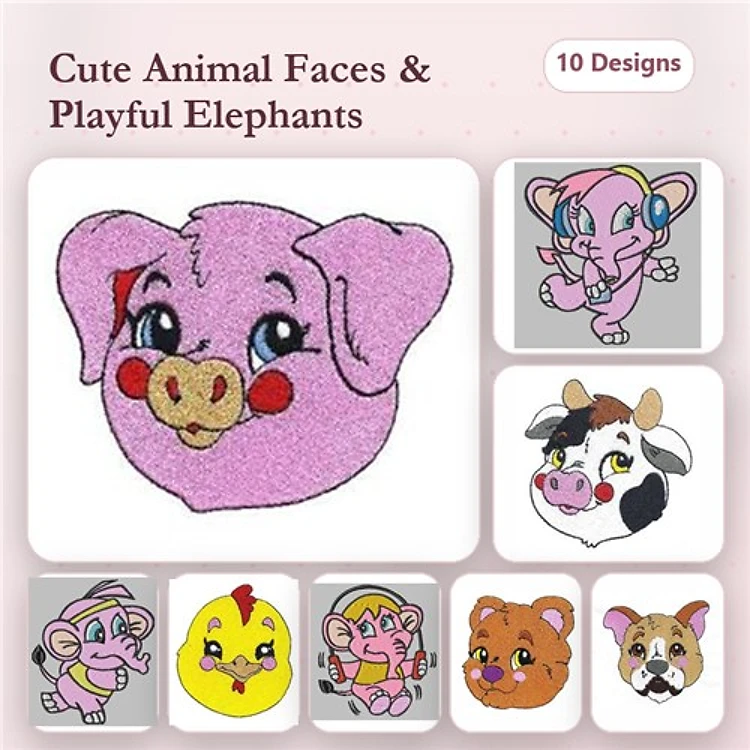 Animal Faces Embroidery Bundle – Cute Characters (10 Designs)
