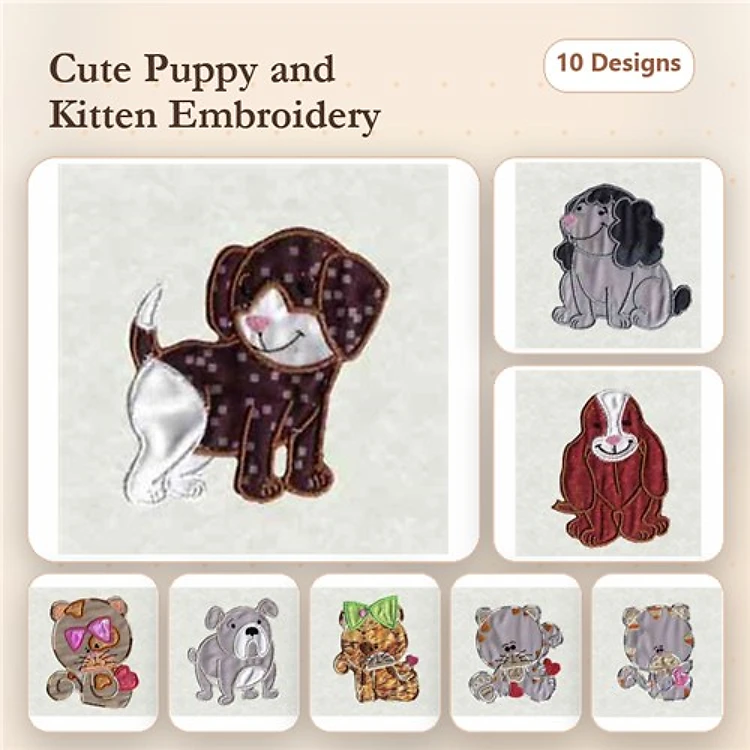 Dalmatian, Bulldog & Cat Embroidery Bundle – Adorable Animal Designs (20 Designs)