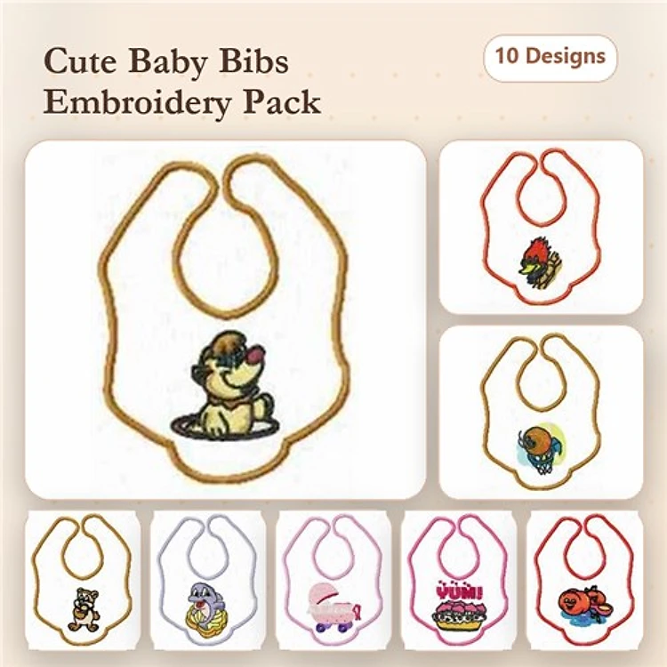 Animal Bib Embroidery Bundle – Cute Designs (10 Designs)