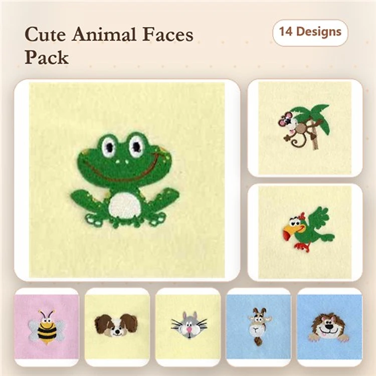 Bee, Cat, Lion & Giraffe Embroidery Bundle – Fun Animal Designs (16 Designs)