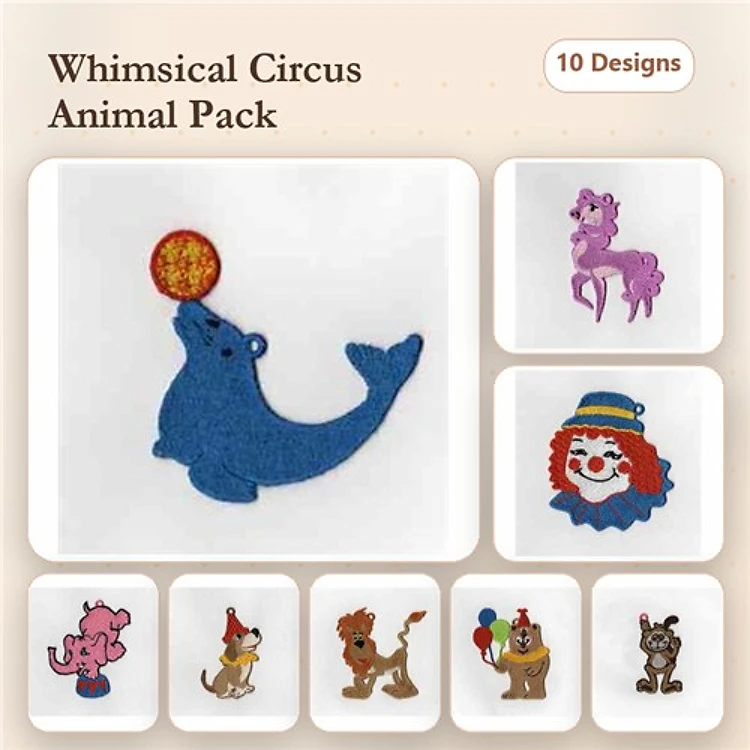 Party Animal Embroidery Bundle – Fun Characters (10 Designs)