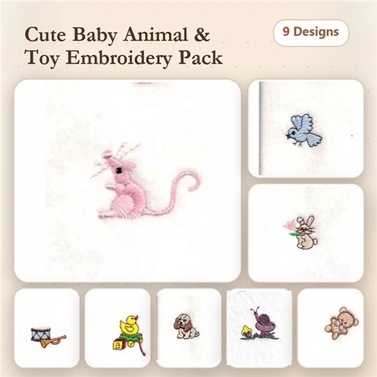 Bird, Bunny & Dog Embroidery Bundle – Fun Designs (9 Designs)