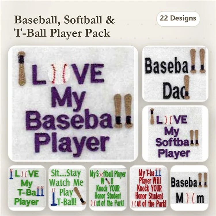 Baseball & Softball Family Embroidery Designs Bundle – I Love My Baseball Player, Baseball Dad, I Love My Softball Player & More (22 Designs)