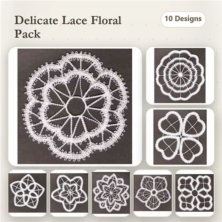 FSL Floral Lace Embroidery Bundle – Floral Lace Motif 1, Floral Lace Motif 2, Floral Lace Motif 3 & More (10 Designs)