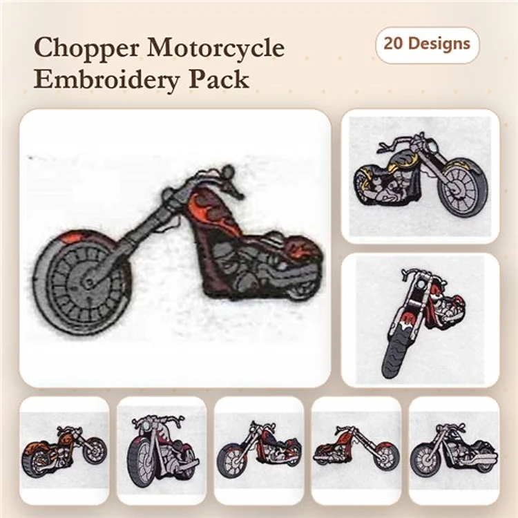 Chopper Motorcycles Embroidery Designs Bundle – Chopper Motorcycle Design 1, Chopper Motorcycle Design 2 & More (20 Designs)