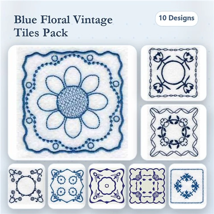 Redwork Floral Tile Embroidery Designs Bundle – Large Floral Tile, Ornate Tile with Swirls, Lattice Tile & More (10 Designs)