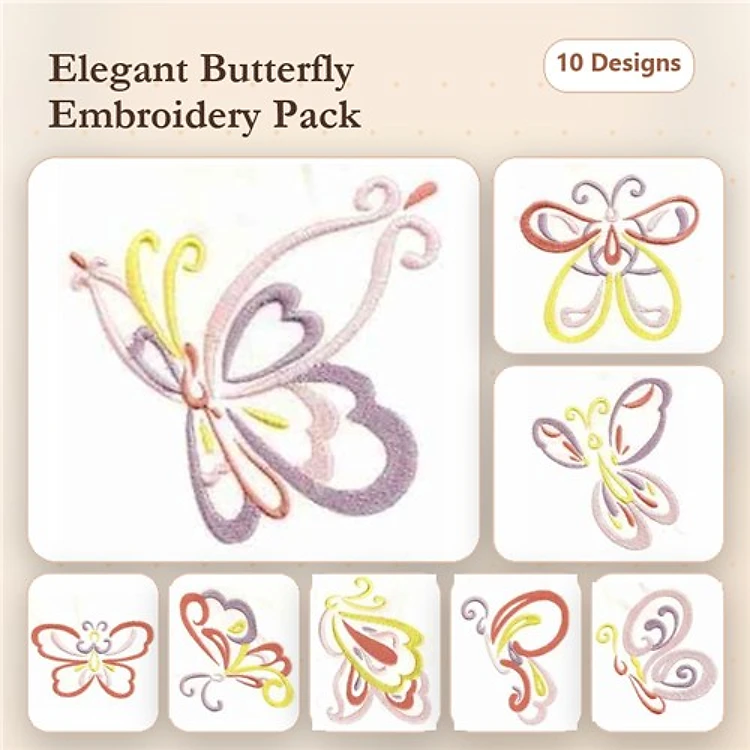 Elegant Butterflies Embroidery Designs Bundle – Elegant Butterfly Design 1, Elegant Butterfly Design 2 & More (10 Designs)