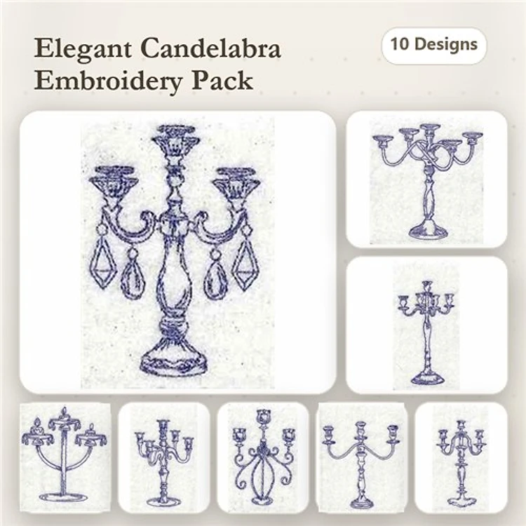Redwork Candelabra Embroidery Bundle – Elegant Candelabra Design 1, Elegant Candelabra Design 2, & More (10 Designs)