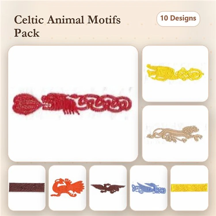 Celtic Animal Embroidery Bundle – Dragon, Lion, Horse & More (10 Designs)