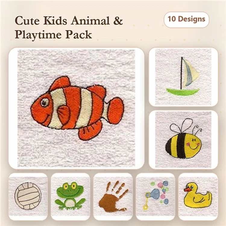 Sailboat, Clownfish & Bee Embroidery Bundle – Fun Designs (10 Designs)