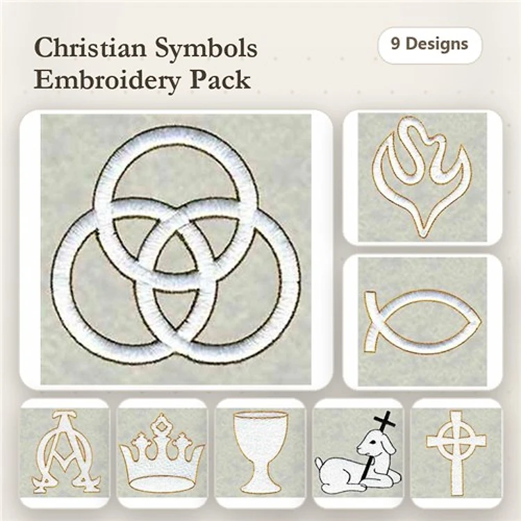 Christian Symbols Embroidery Designs Bundle – Trinity Symbol, Flame, Ichthys & More (9 Designs)