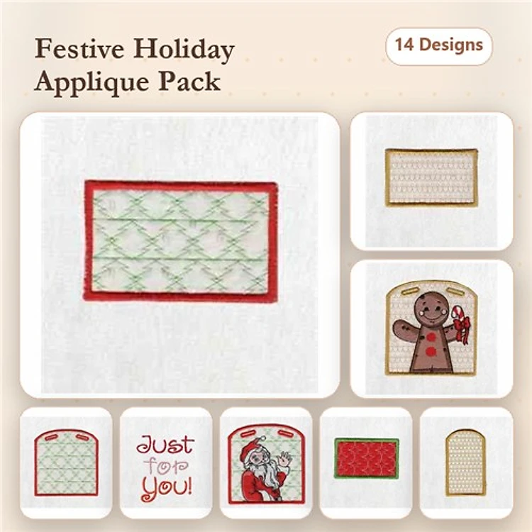 Applique Festive Holiday Embroidery Bundle – Gingerbread Boy, Gift Tags & More (14 Designs)